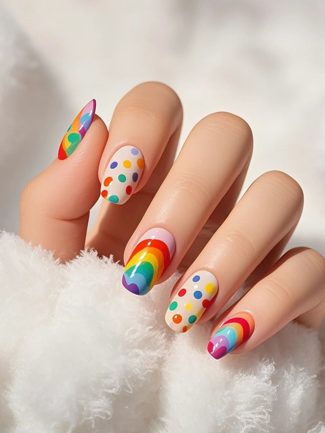 Siva Nail,Rainbow Polka Dot Handmade Press on Nails
