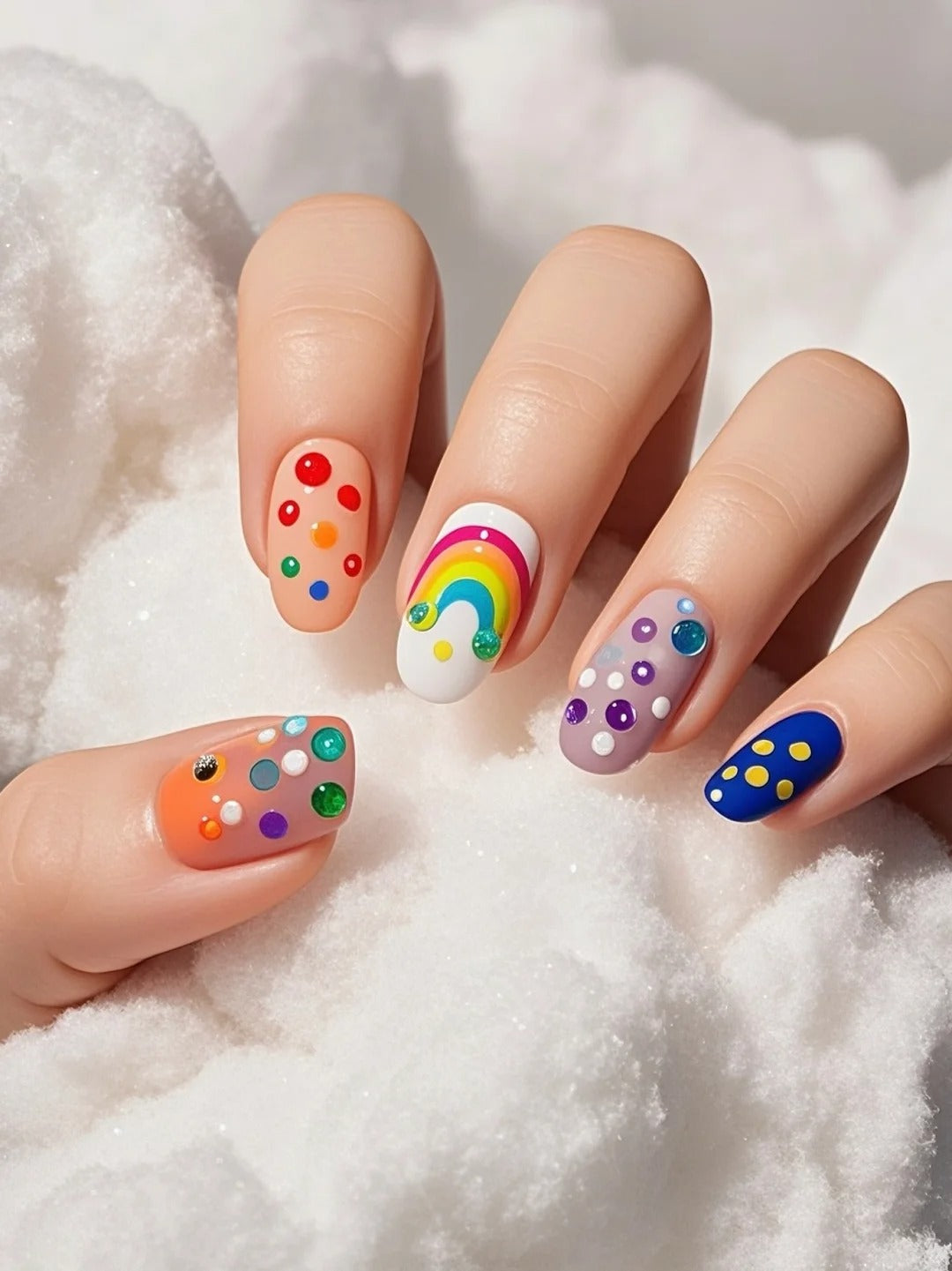 Siva Nail,Rainbow Polka-Dot Press‑On Nails – Short Square Handmade Press on Nails