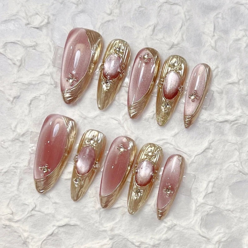 Siva Nail, Reusable Pink Buccellati-Style Handmade Press on Nails