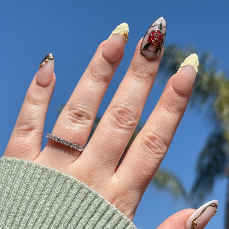 Siva Nail, Stained‑Glass Rose – Disney Belle Inspired Luxury Set Handmade Press on Nails