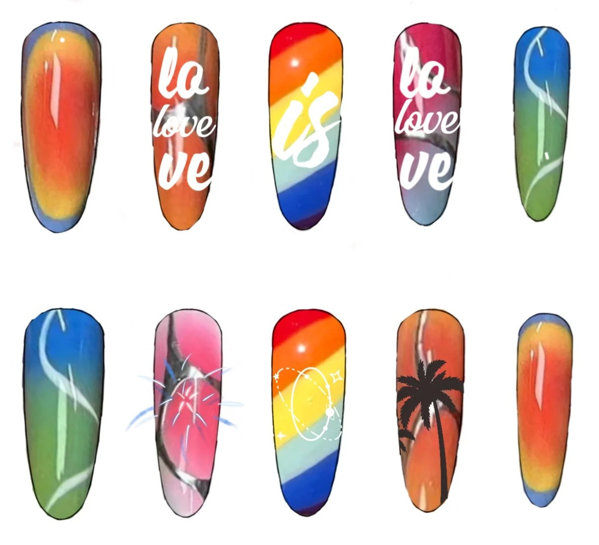 Siva Nail,Sunset Gradient & Palm Tree Rainbow Ombre Handmade Press on Nails