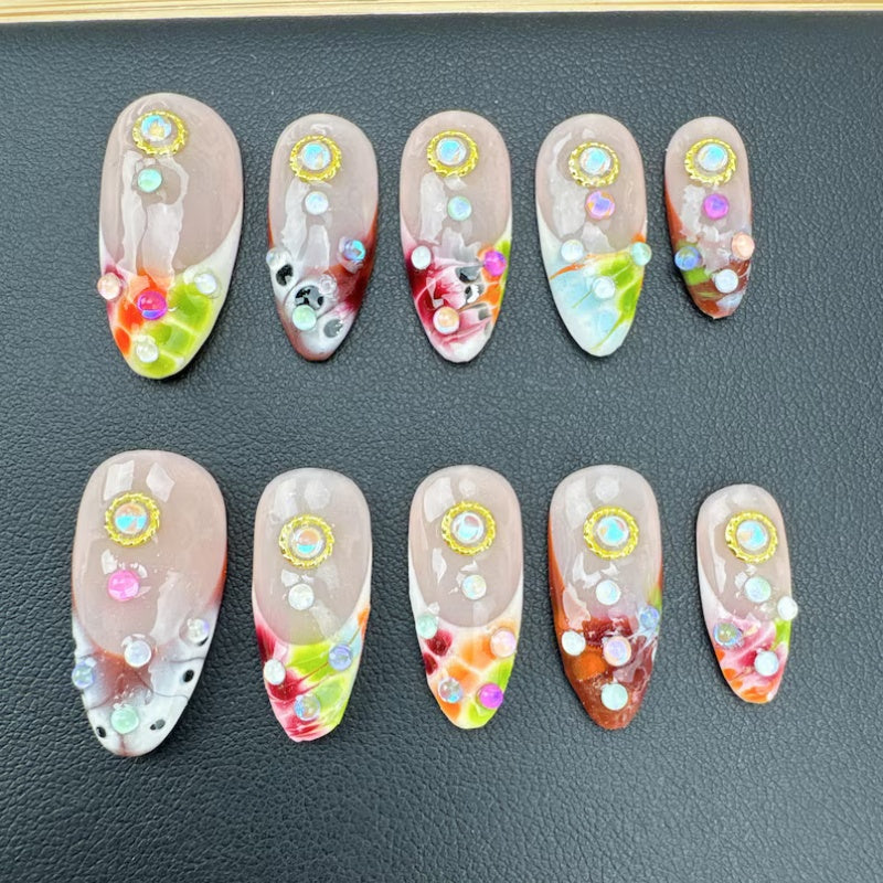 Siva Nail,Swirl Pearl 3D  – Multicolor Magnetic Art Handmade Press on Nails