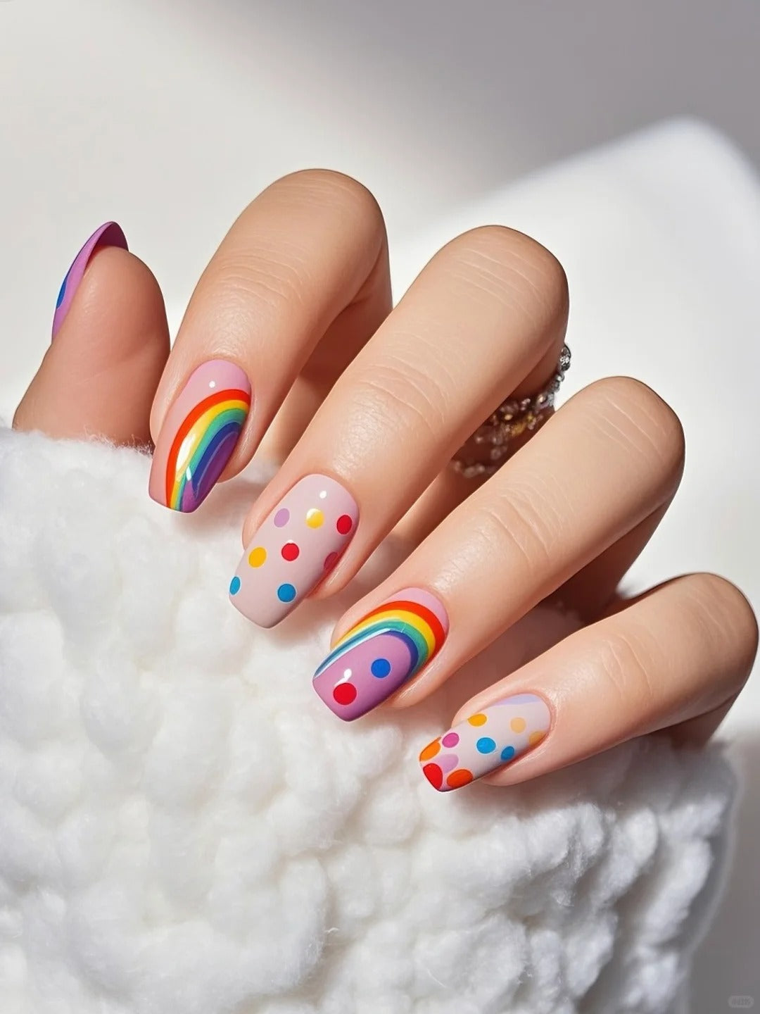 Siva Nail,Rainbow Polka Dot Handmade Press on Nails