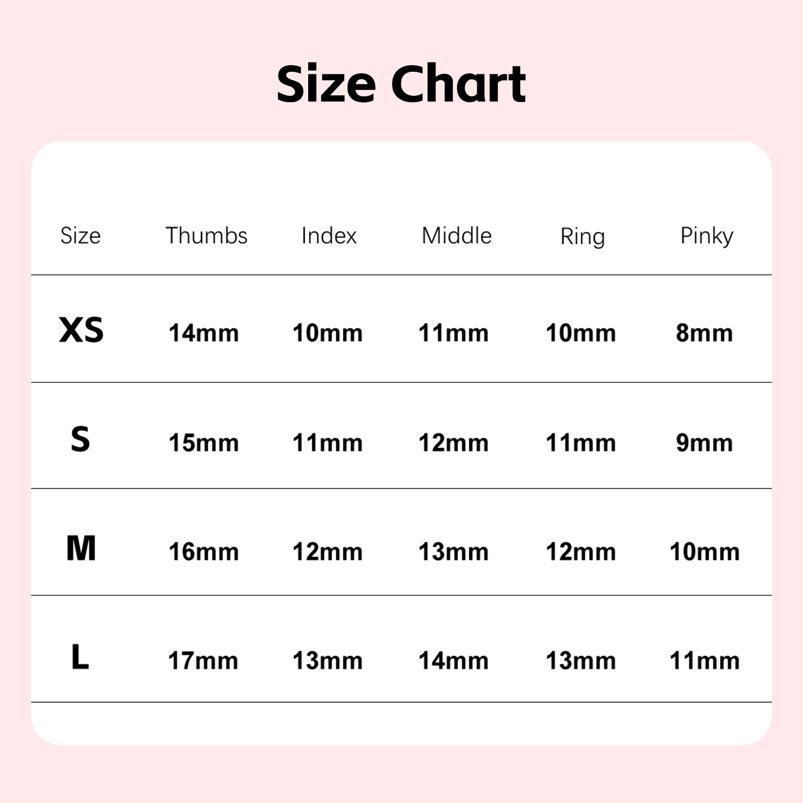 4 Match the measurement with the size chart.